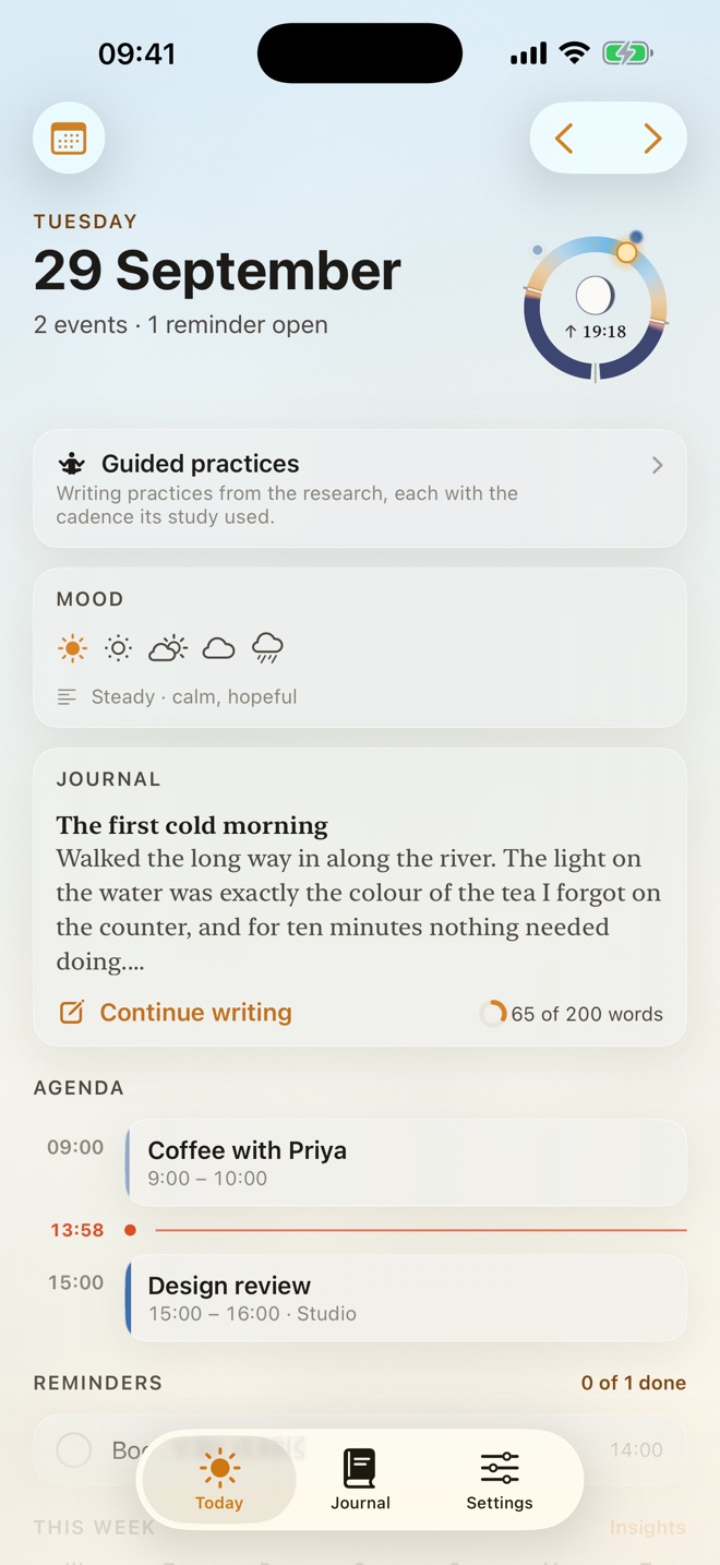 Screenshot 1: the Today page
