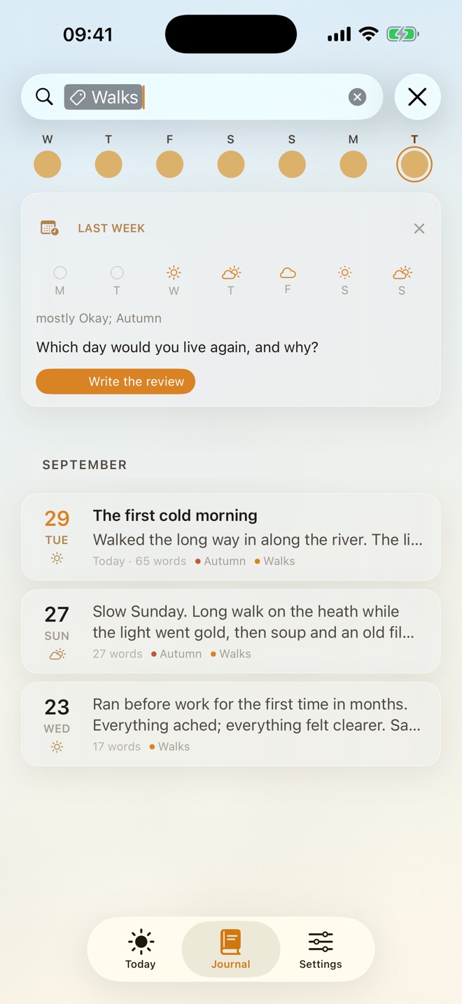 Screenshot 7: journal search by tag and mood