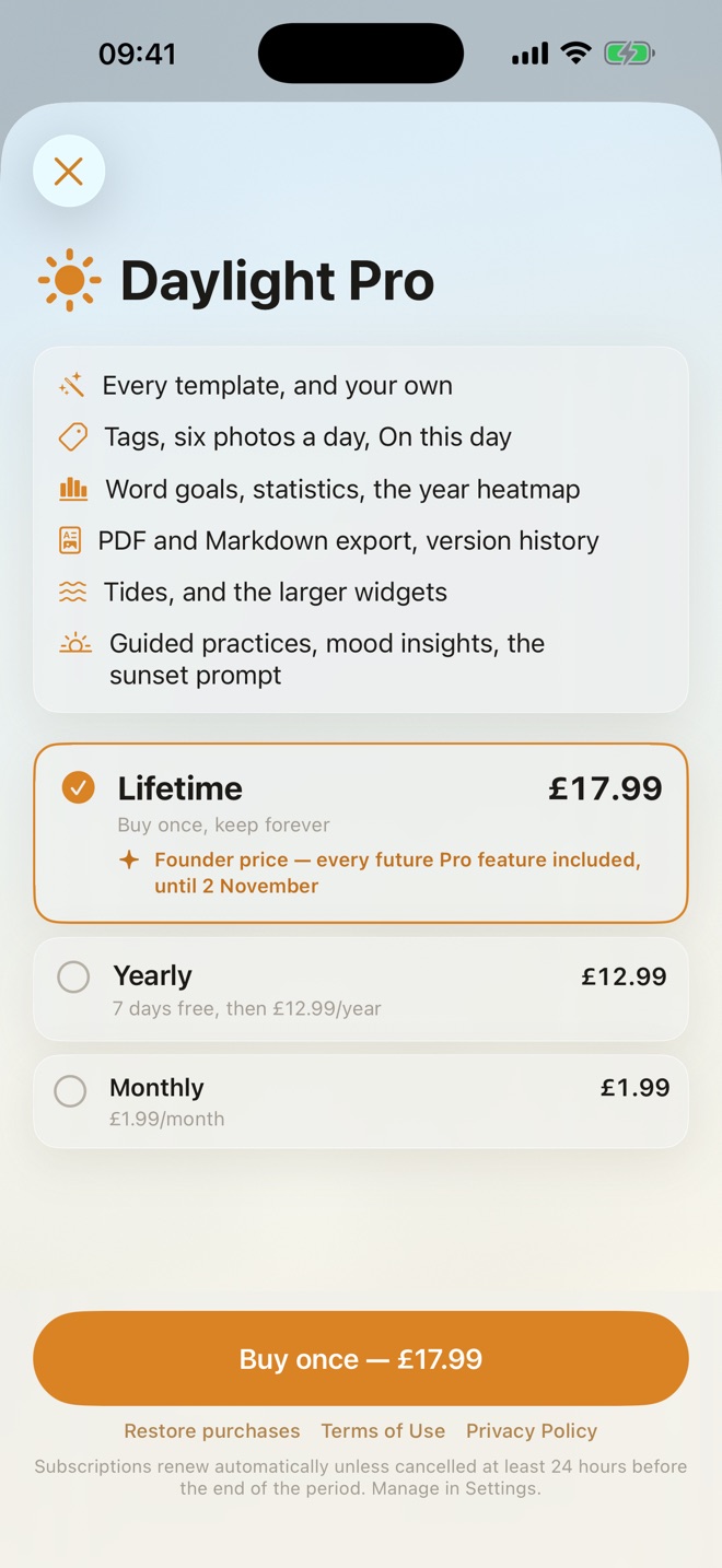 Screenshot 10: the Daylight Pro screen with its three prices
